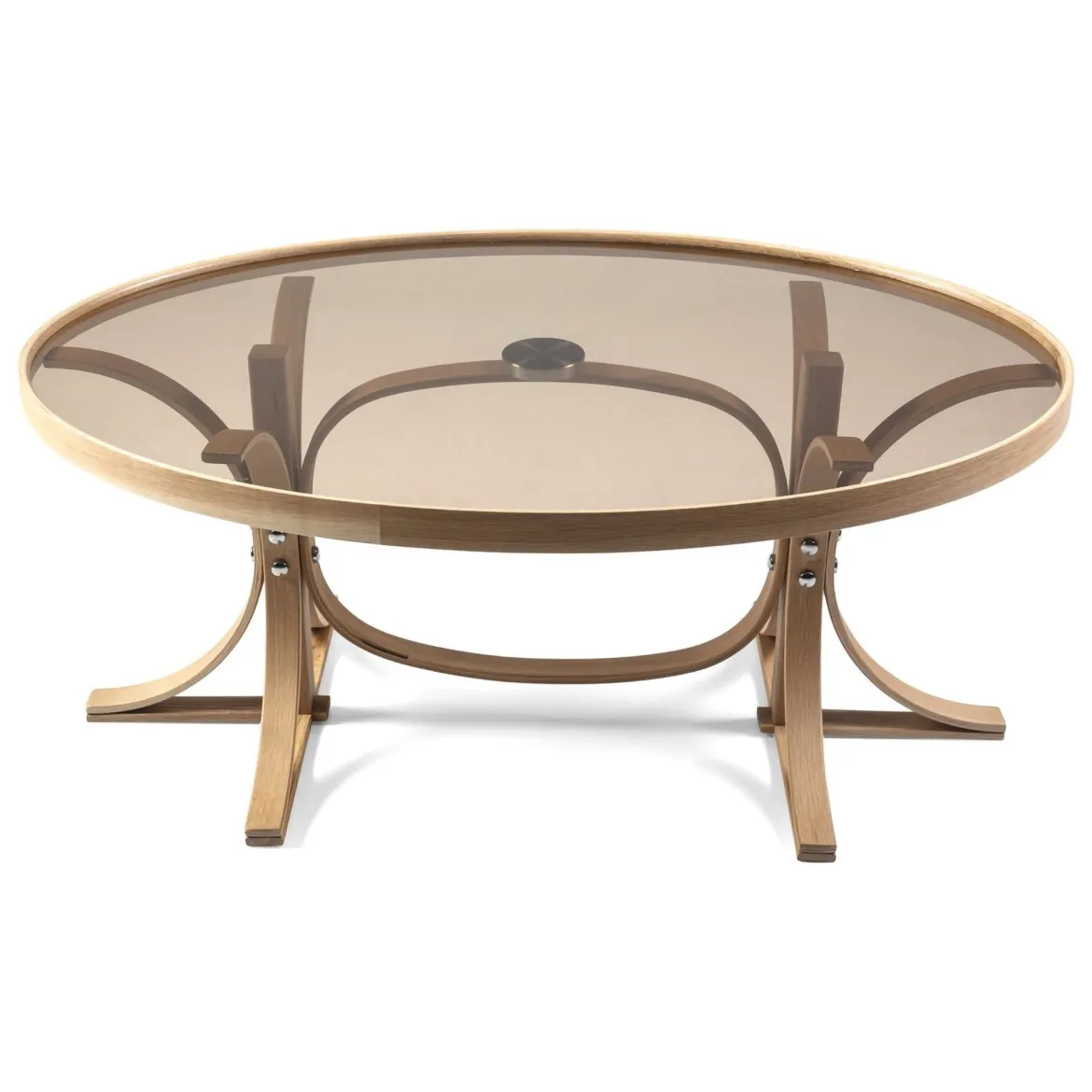 Tavolino da Salotto Marrone Rovere Piano in Vetro Temperato Forma Ovale 112x78x47h cm, Materiale Struttura in Vetro - Sommo