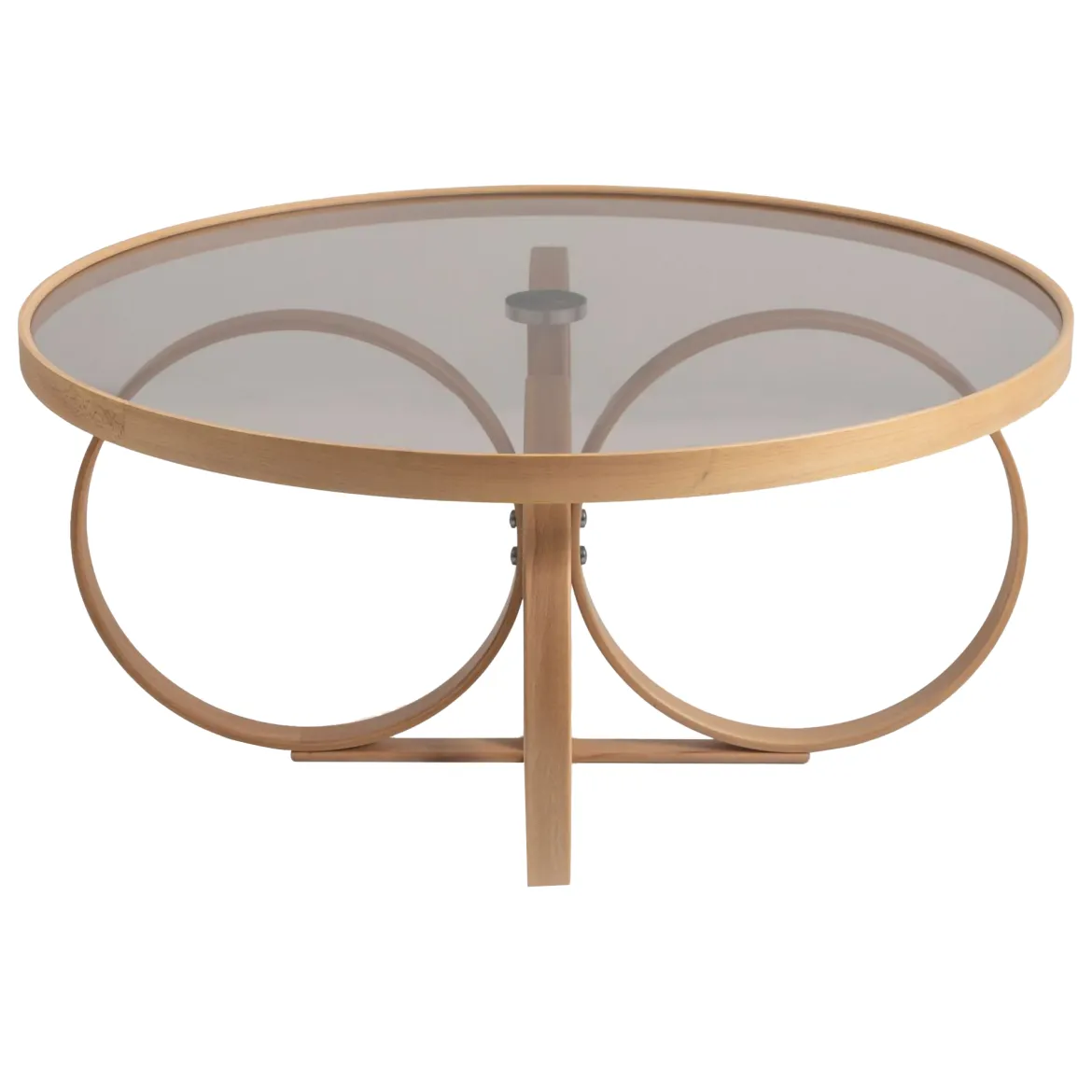 Tavolino da Salotto Marrone Rovere Piano in Vetro Temperato Forma Rotondo 100x100x47h cm, Materiale Struttura in Vetro - Gargallo