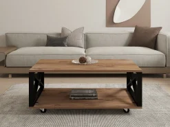 Tavolino da Salotto Marrone Rovere Scuro Nero set 3 Pezzi 3 Vani 70x70x38h cm, Forma Rotondo - Gignese