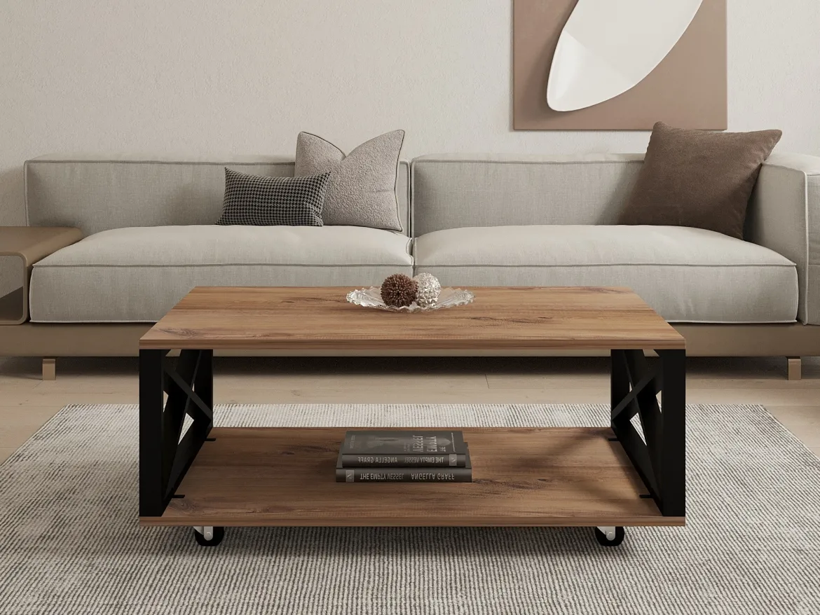 Tavolino da Salotto Marrone Rovere Scuro Nero set 3 Pezzi 3 Vani 70x70x38h cm, Forma Rotondo - Gignese