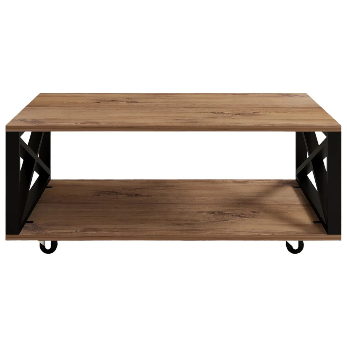 Tavolino da Salotto Marrone Rovere Scuro Nero set 3 Pezzi 3 Vani 70x70x38h cm, Forma Rotondo - Gignese