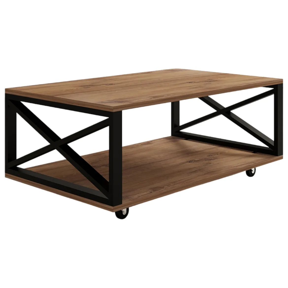 Tavolino da Salotto Marrone Rovere Scuro Nero set 3 Pezzi 3 Vani 70x70x38h cm, Forma Rotondo - Gignese