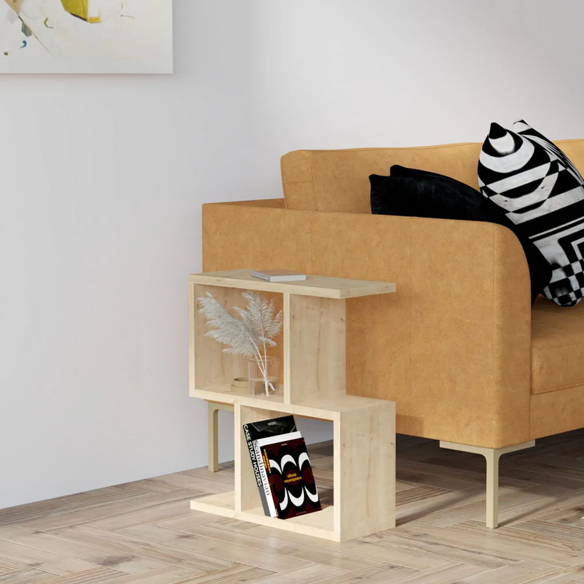 Tavolino da Salotto Marrone Sabbia 2 Vani Forma Rettangolare 45x17x51h cm, Sfumatura Colore Ripiano Sabbia - Lauriano