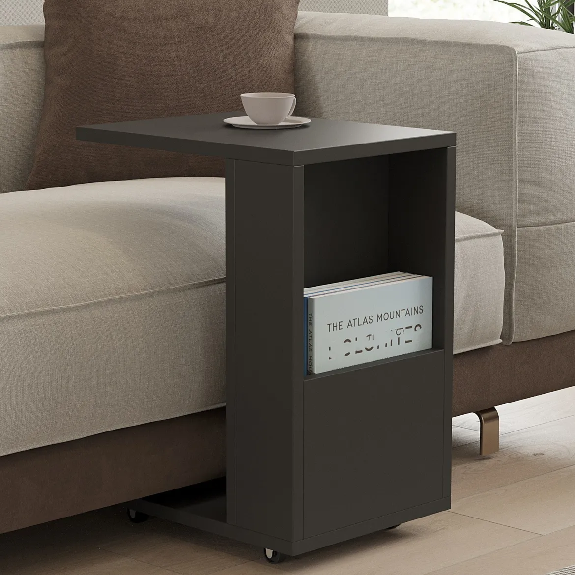 Tavolino da Salotto Nero Antracite oro 2 Cassetti con Piedini 97x60x44h cm, un Vano - Karo