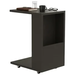 Tavolino da Salotto Nero Antracite con Ruote un Vano 30x40x50h cm, Forma Rettangolare - Vazzola