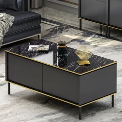 Tavolino da Salotto Nero Antracite un Vano Forma Rettangolare 98x50x43h cm, Piano Sollevabile - Corallo