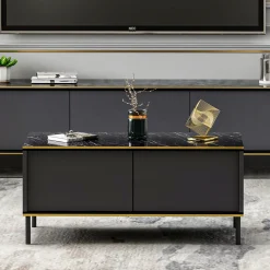 Tavolino da Salotto Nero Antracite un Vano Forma Rettangolare 98x50x43h cm, Piano Sollevabile - Corallo