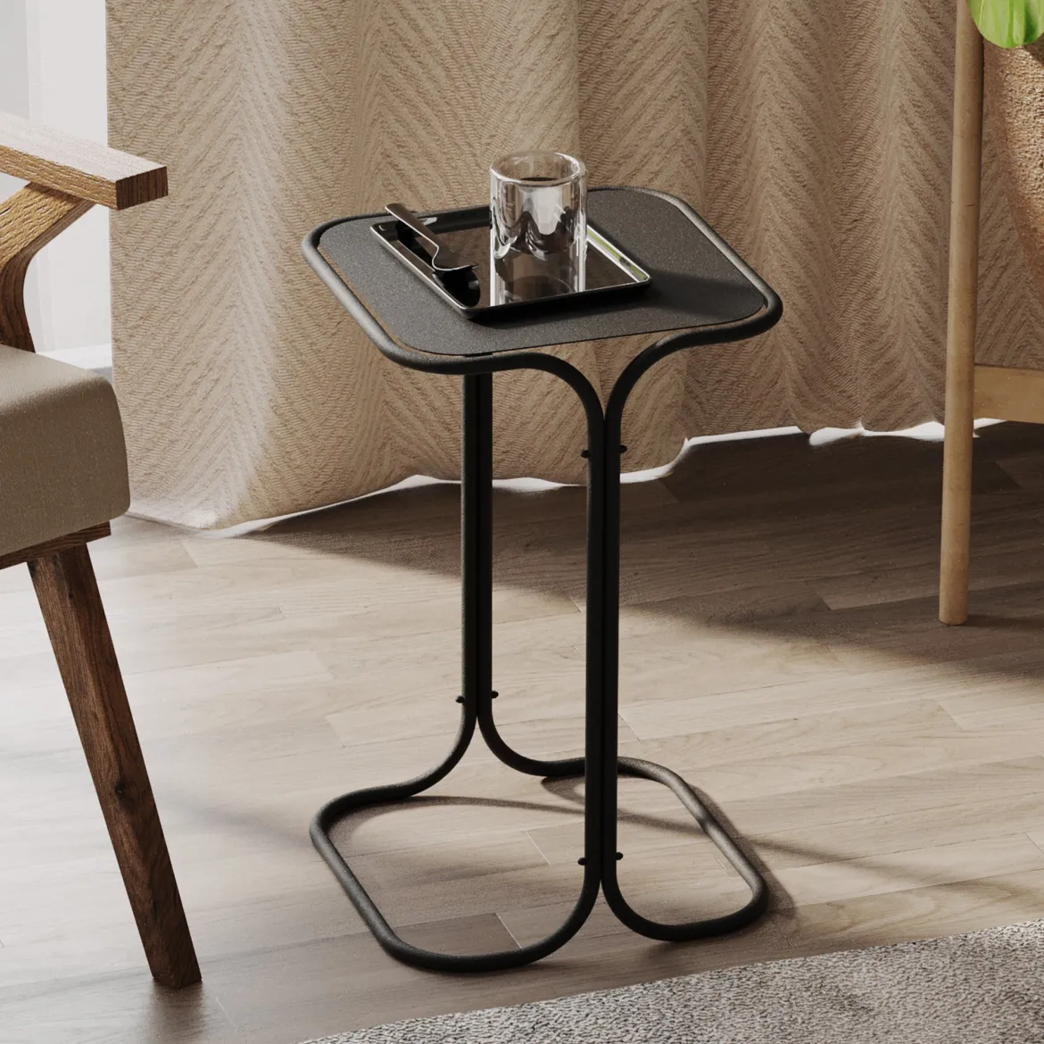 Tavolino da Salotto Nero Forma Quadrato Materiale Piano in Metallo 45x45x52h cm, Colore Ripiano Nero - Lorsica