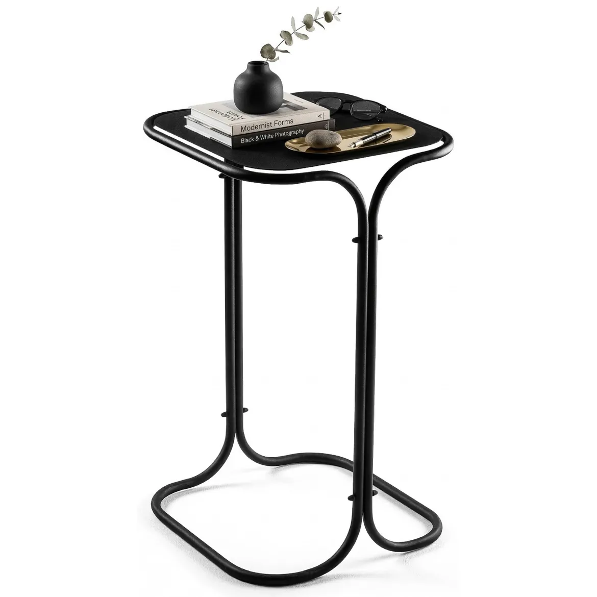 Tavolino da Salotto Nero Forma Quadrato Materiale Piano in Metallo 45x45x52h cm, Colore Ripiano Nero - Lorsica
