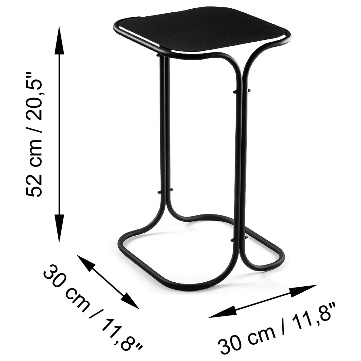 Tavolino da Salotto Nero Forma Quadrato Materiale Piano in Metallo 45x45x52h cm, Colore Ripiano Nero - Lorsica
