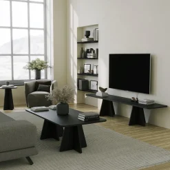 Tavolino da Salotto Nero Forma Rettangolare Materiale Piano in Legno Nobilitato 120x60x40h cm, Colore Ripiano Nero - Ottana