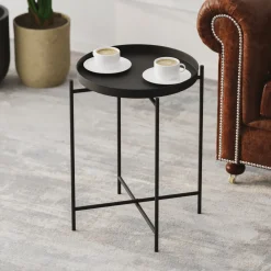 Tavolino da Salotto Nero Forma Rotondo Materiale Piano in Metallo 46x46x56h cm, Colore Ripiano Nero - Fiave