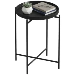 Tavolino da Salotto Nero Forma Rotondo Materiale Piano in Metallo 46x46x56h cm, Colore Ripiano Nero - Fiave