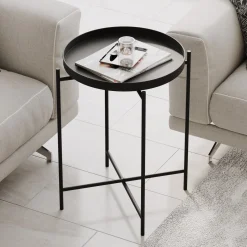 Tavolino da Salotto Nero Forma Rotondo Materiale Piano in Metallo 46x46x56h cm, Colore Ripiano Nero - Fiave