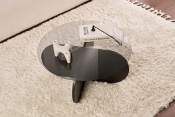 Tavolino da Salotto Nero Forma Rotondo Materiale Piano in Vetro 75x75x35h cm, Colore Ripiano Trasparente - Cugnoli
