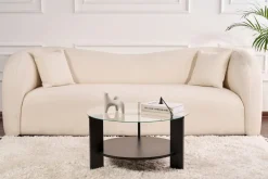 Tavolino da Salotto Nero Forma Rotondo Materiale Piano in Vetro 75x75x40h cm, Colore Ripiano Trasparente - Canevino