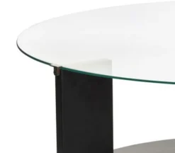 Tavolino da Salotto Nero Forma Rotondo Materiale Piano in Vetro 75x75x40h cm, Colore Ripiano Trasparente - Canevino