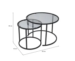 Tavolino da Salotto Nero Grigio set di 2 Tavolini Forma Rotondo 60x60x43h cm, Colore Struttura Grigio - Xaden