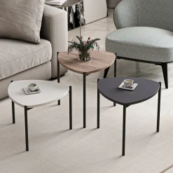 Tavolino da Salotto Nero Marrone Noce set 3 Pezzi Forma Triangolare 45x45x45h cm, Colore Ripiano Marrone - Carro