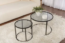 Tavolino da Salotto Nero Modulabile Forma Rotondo 42x42x39h cm, Sfumatura Colore Ripiano Fume - Vetusto