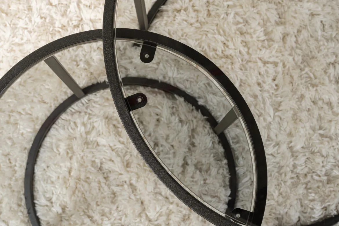 Tavolino da Salotto Nero Modulabile Forma Rotondo 42x42x39h cm, Sfumatura Colore Ripiano Fume - Vetusto