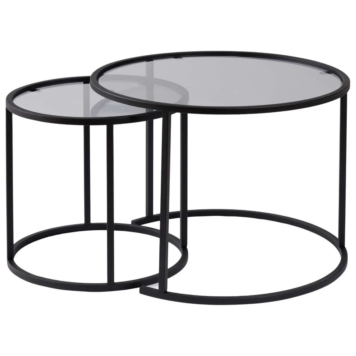 Tavolino da Salotto Nero Modulabile Forma Rotondo 42x42x39h cm, Sfumatura Colore Ripiano Fume - Vetusto