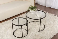 Tavolino da Salotto Nero Modulabile Forma Rotondo 80x80x43h cm, Materiale Piano in Vetro - Telti