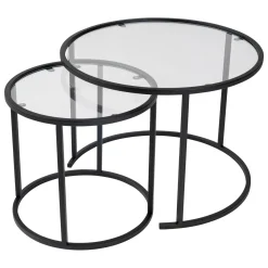 Tavolino da Salotto Nero Modulabile Forma Rotondo 80x80x43h cm, Materiale Piano in Vetro - Telti