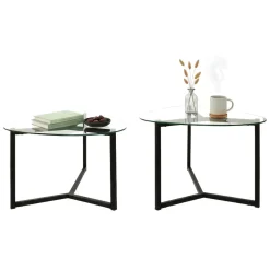 Tavolino da Salotto Nero Modulare Multifunzionale Forma Rettangolare 82x58x40h cm, Materiale Piano in Vetro - Flora