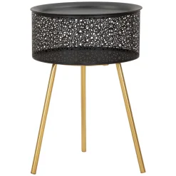 Tavolino da Salotto Nero oro Contenitore un Vano 40x40x50h cm, Forma Rotondo - Swakom