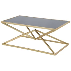 Tavolino da Salotto Nero oro Forma Rettangolare Colore Ripiano Nero 110x60x45h cm, Materiale Struttura in Metallo - Keswic