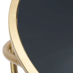 Tavolino da Salotto Nero oro Portatelefono Forma Rotondo 40x40x80h cm, Colore Ripiano Nero - Uspall