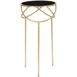 Tavolino da Salotto Nero oro Portatelefono Forma Rotondo 40x40x80h cm, Colore Ripiano Nero - Uspall
