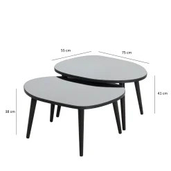 Tavolino da Salotto Nero Piano in Vetro Temperato Forma Ovale 75x55x38h cm, Sfumatura Colore Ripiano Fume - Cassiano