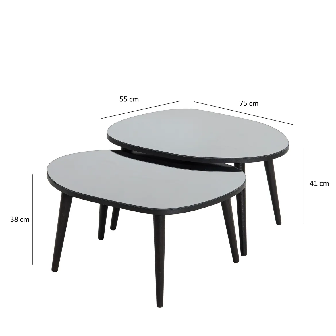 Tavolino da Salotto Nero Piano in Vetro Temperato Forma Ovale 75x55x38h cm, Sfumatura Colore Ripiano Fume - Cassiano