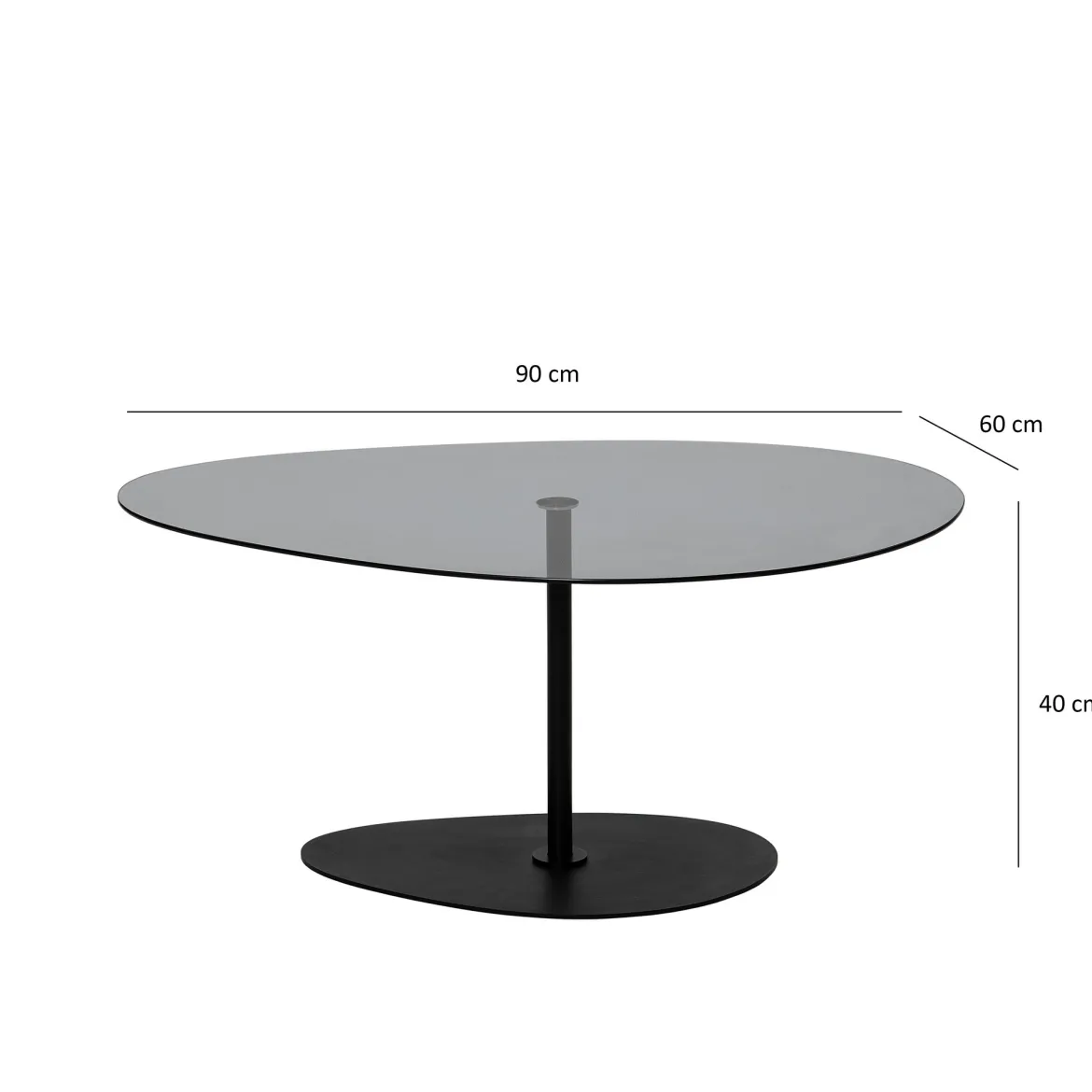 Tavolino da Salotto Nero Piano in Vetro Temperato Forma Ovale 90x60x40h cm, Sfumatura Colore Ripiano Fume - Tremiti