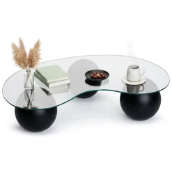 Tavolino da Salotto Nero Portariviste Forma Ovale 117x60x30h cm, Materiale Piano in Vetro - Sawyer
