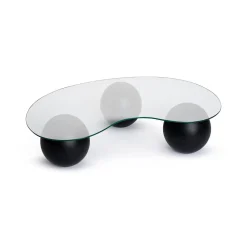 Tavolino da Salotto Nero Portariviste Forma Ovale 117x60x30h cm, Materiale Piano in Vetro - Sawyer