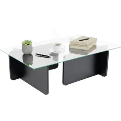 Tavolino da Salotto Nero Portariviste Forma Rettangolare 105x65x30h cm, Materiale Piano in Vetro - Kallias