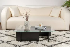 Tavolino da Salotto Nero Portariviste Forma Rettangolare 105x65x30h cm, Materiale Piano in Vetro - Kallias