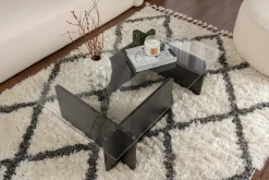 Tavolino da Salotto Nero Portariviste Forma Rettangolare 105x65x30h cm, Materiale Piano in Vetro - Kallias