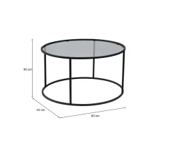 Tavolino da Salotto Nero Portariviste Forma Rotonda 80x80x43h cm, Sfumatura Colore Ripiano Fume - Geralt
