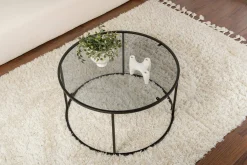 Tavolino da Salotto Nero Portariviste Forma Rotonda 80x80x43h cm, Sfumatura Colore Ripiano Fume - Geralt
