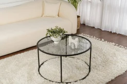 Tavolino da Salotto Nero Portariviste Forma Rotonda 80x80x43h cm, Sfumatura Colore Ripiano Fume - Geralt