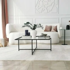Tavolino da Salotto Nero Resistente All'appannamento Forma Quadrata 85x85x35h cm, Materiale Piano in Vetro - Mascate