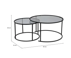 Tavolino da Salotto Nero set di 2 Tavolini Forma Circolare 80x80x43h cm, Sfumatura Colore Ripiano Fume - Aedion