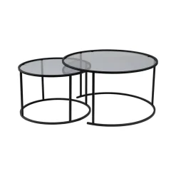 Tavolino da Salotto Nero set di 2 Tavolini Forma Circolare 80x80x43h cm, Sfumatura Colore Ripiano Fume - Aedion