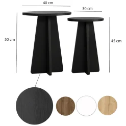 Tavolino da Salotto Nero set 2 Pezzi Forma Rotondo 40x40x50h cm, Materiale Piano in Legno Nobilitato - Dorina