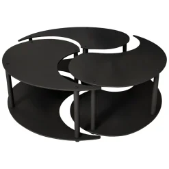 Tavolino da Salotto Nero set 3 Pezzi Forma Rotondo 50x50x58h cm, Materiale Piano in Legno Nobilitato - Daiano