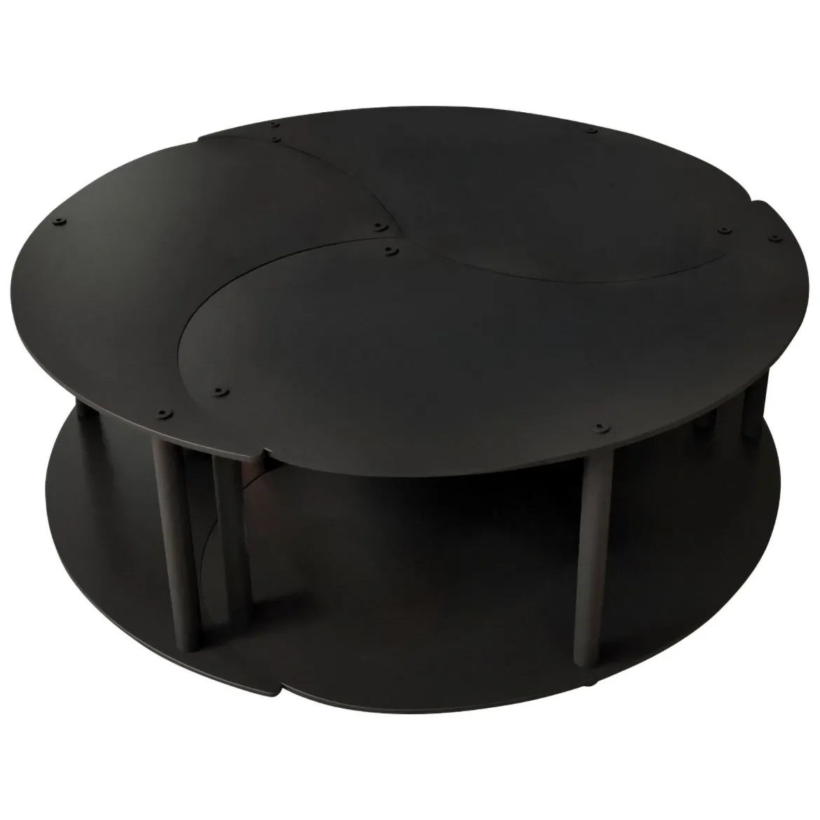 Tavolino da Salotto Nero set 3 Pezzi 3 Vani 70x70x38h cm, Forma Rotondo - Gignese